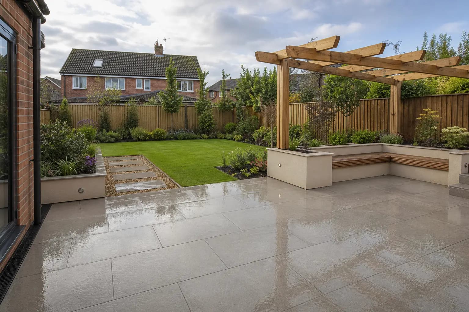 Completed porcelain patio